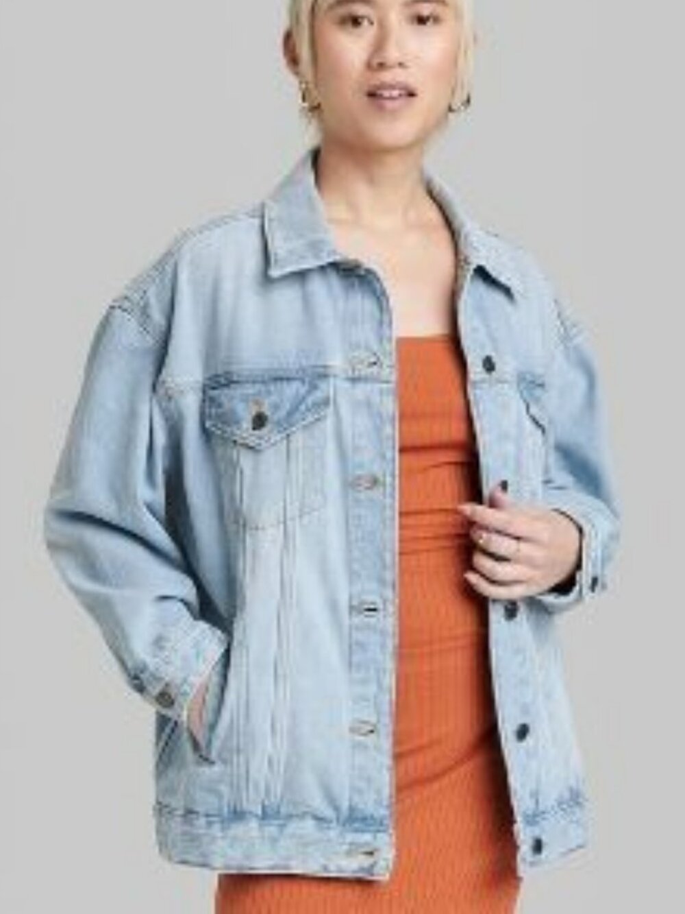 Wild Fable Women's Oversized Denim Trucker Jacket, XXS